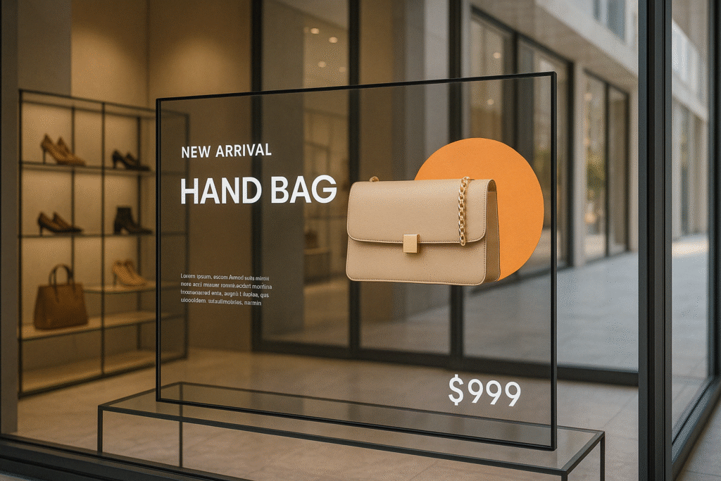 Transparent OLED screen in retail with handbag 